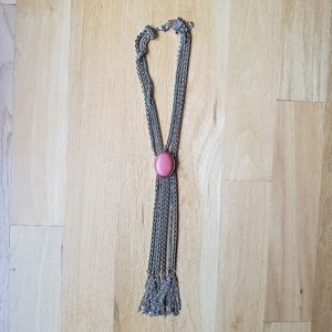 Boho Chain Necklace with Large Pink Stone.
